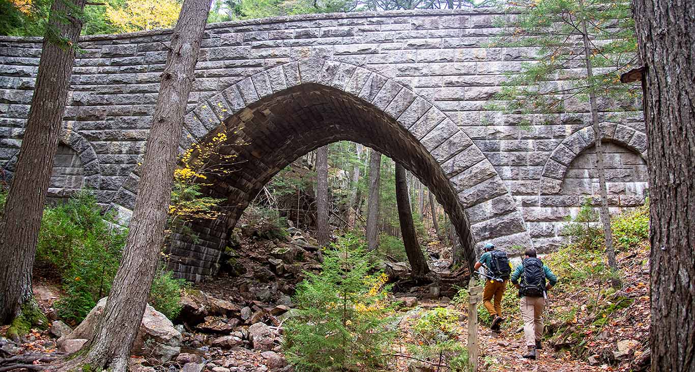 Friends of Acadia Summit Stewards hike the Maple Spring trail in Acadia National Park. (Photo by Will Newton/Friends of Acadia)